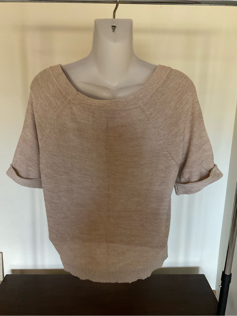 LOFT Taupe Short-Sleeve Knit Top